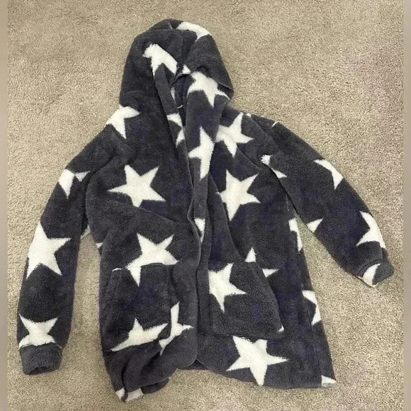 Super Star SHEIN Blanket like Sweater Hoodie White Stars on Navy/Grayish Color - Picture 7 of 7